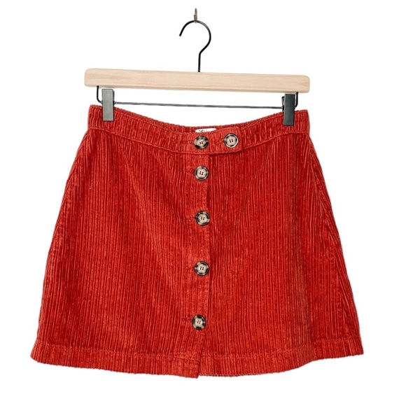BDG Urban Outfitters Burnt Rust Red Ribbed Corduroy Button Front Mini‎ Skirt S - Picture 1 of 7